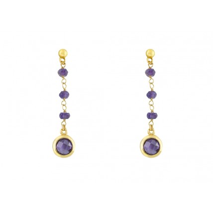 Σκουλαρίκια σε κίτρινο χρυσό με double amethyst πέτρα (Ε42 - PX216) Σκουλαρίκια σε κίτρινο χρυσό με double amethyst πέτρα (Ε42 - PX216)